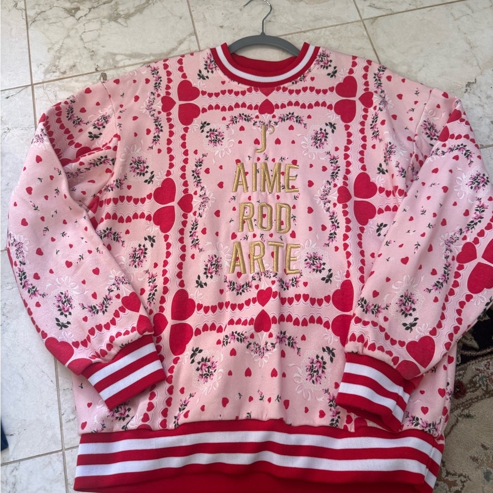 Rodarte Pink and Red Heart Patterned Sweatshirt